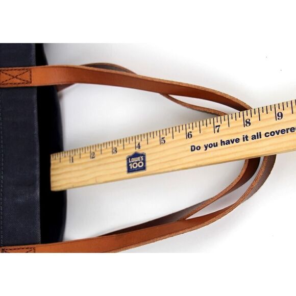 LARGE Madewell DARK BLUE COTTON BROWN LEATHER HANDLES SHOULDER BAG TOTE HANDBAG - Picture 12 of 12